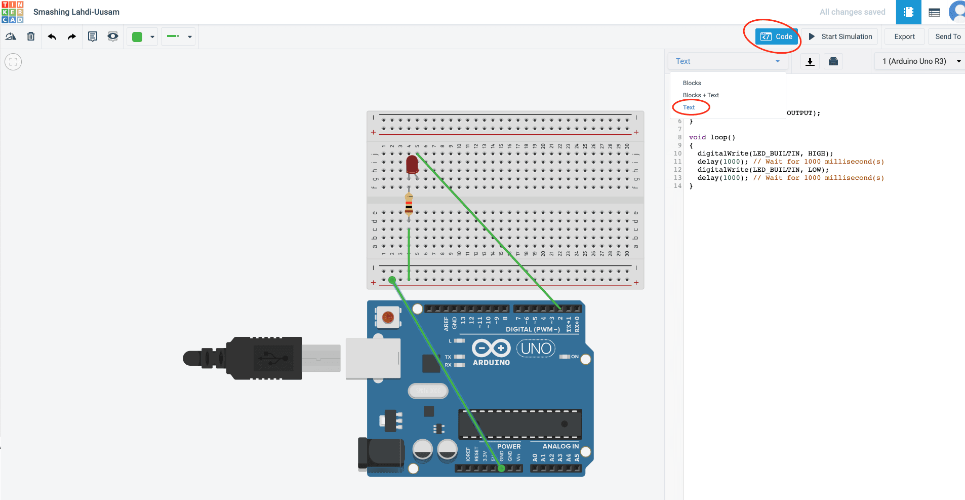 Arduino một led nhấp nháy