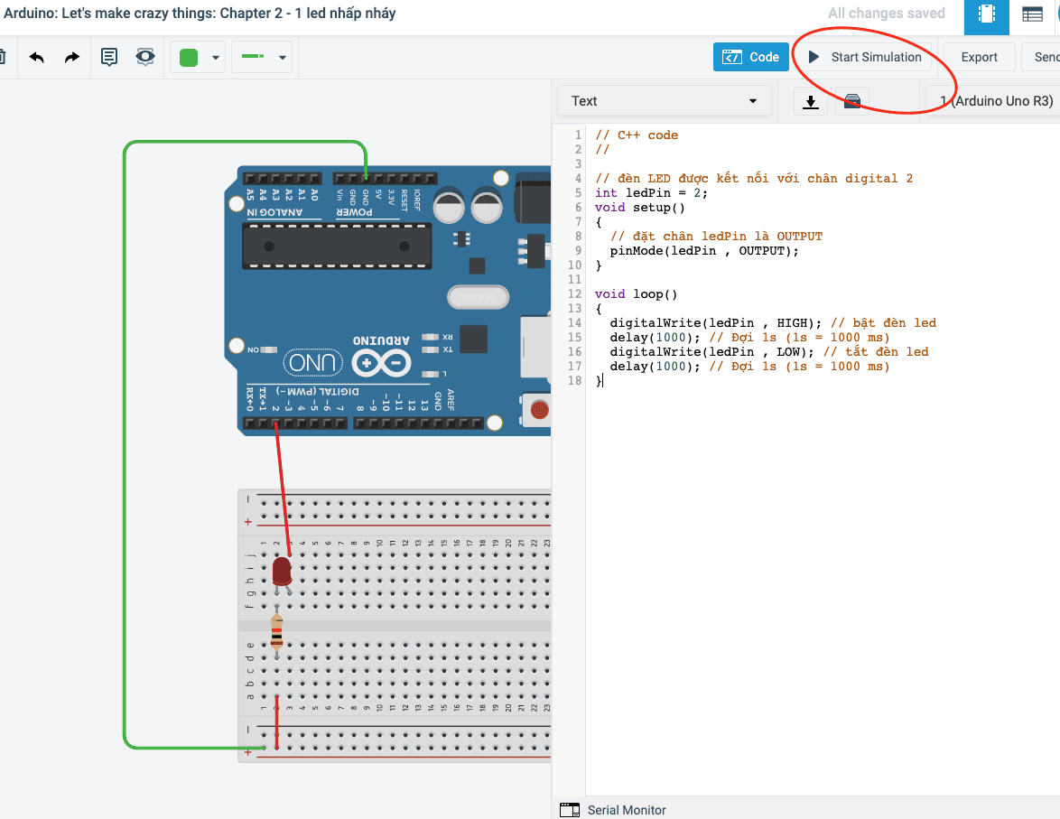 Arduino một led nhấp nháy